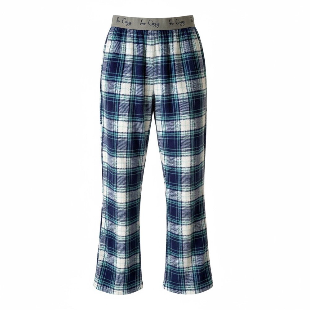 Women’s Blue Plaid Plush Flannel Pajama Pants, P1X